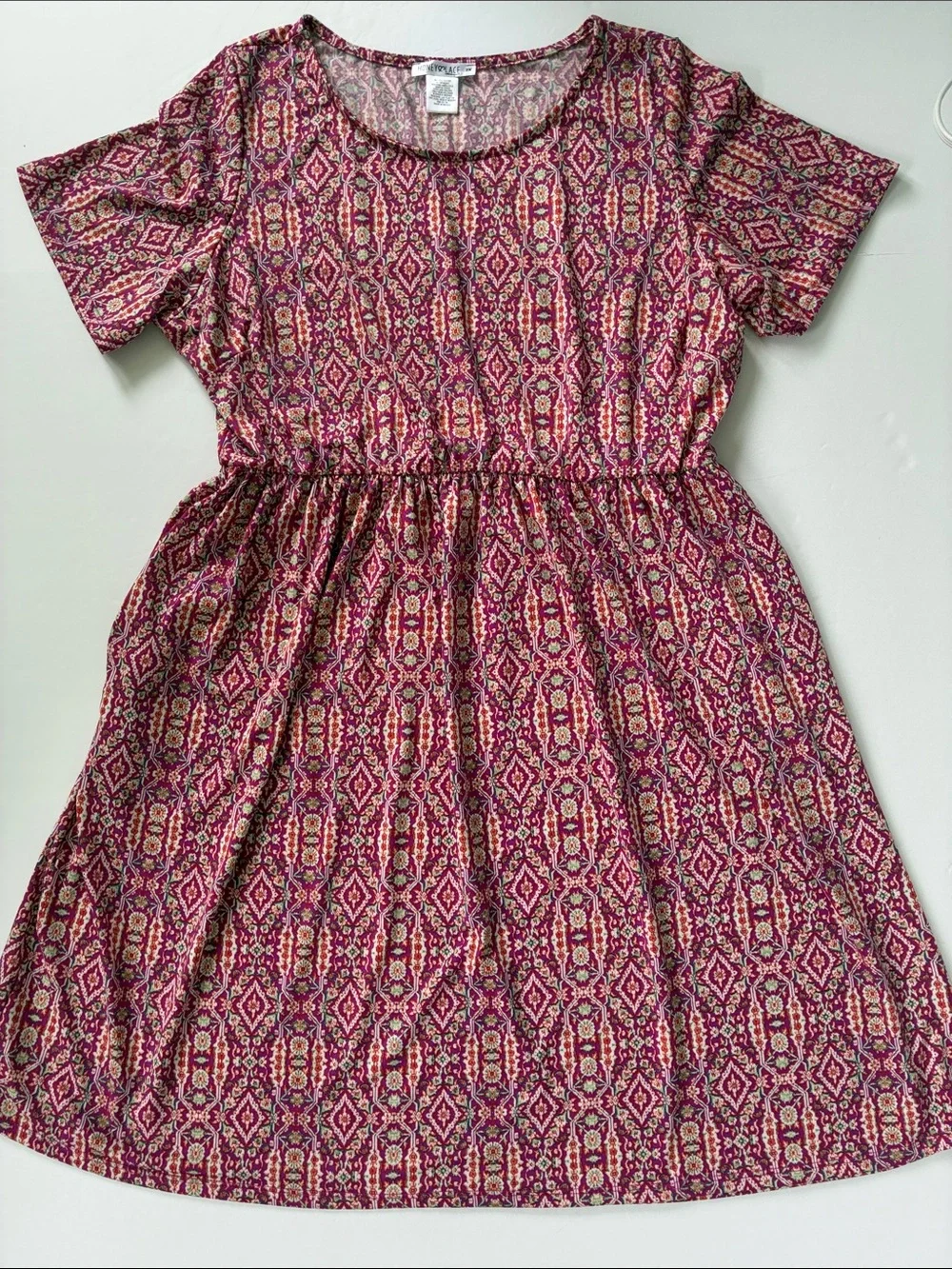 Honey and Lace Geometric Short-Sleeve Dress with Pickets 2X